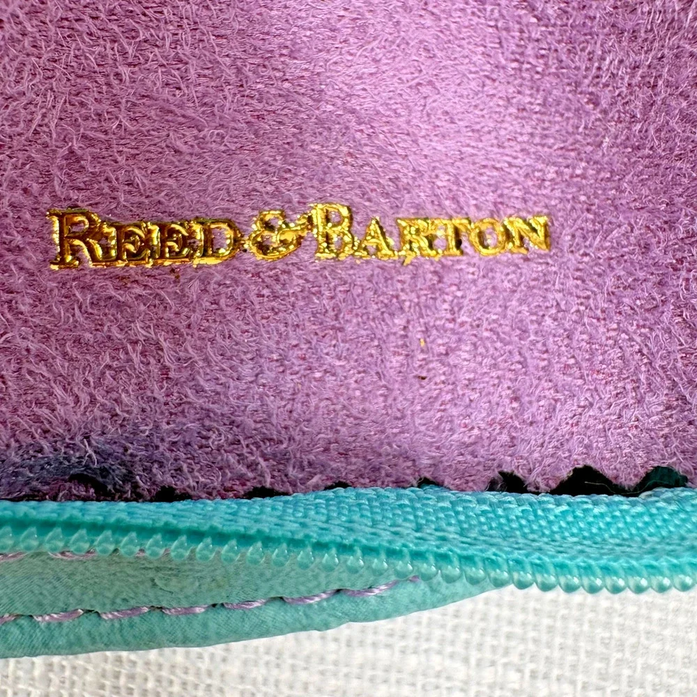 Reed and Barton Faux Ostrich Travel Jewelry Case, Turquoise Blue and Purple Soft